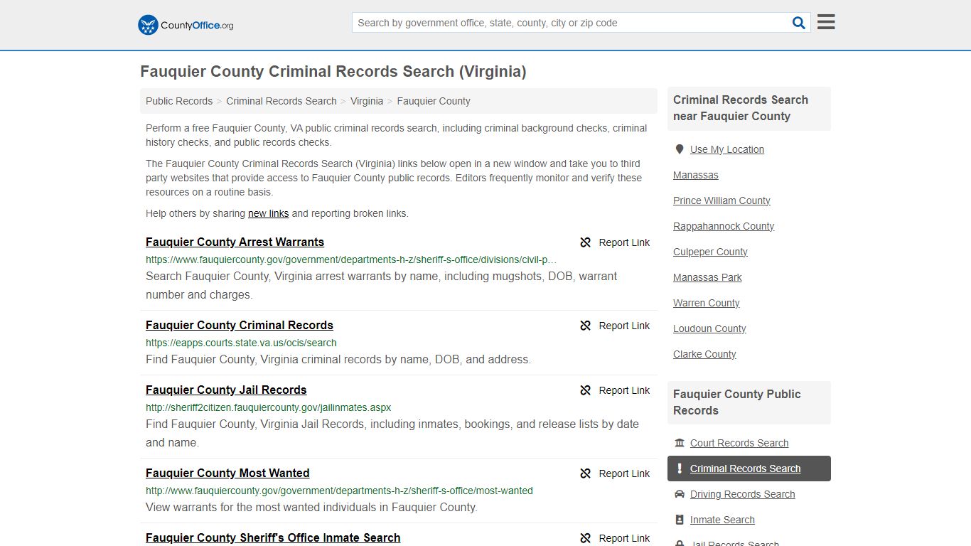 Fauquier County Criminal Records Search (Virginia) - County Office