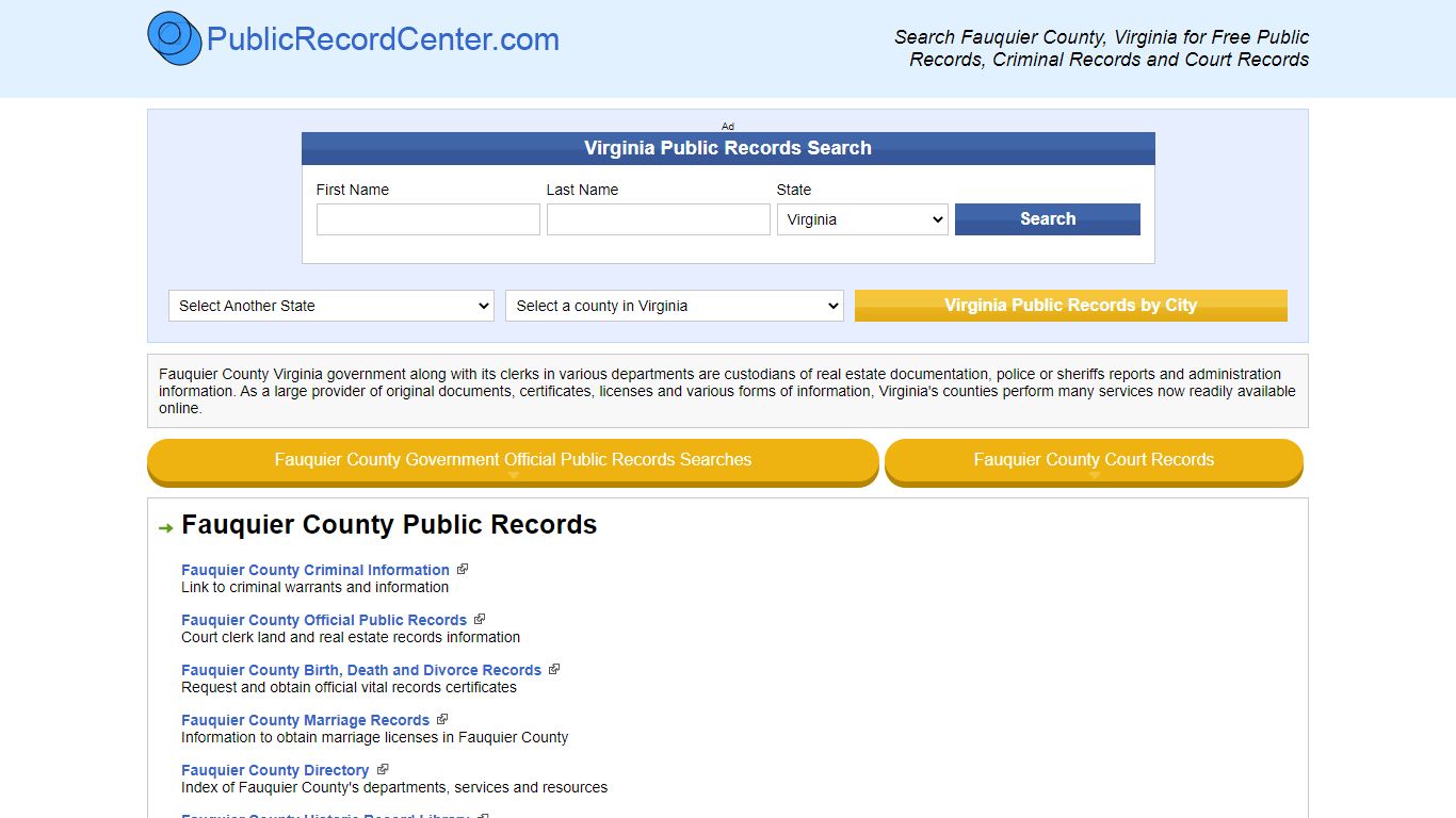 Fauquier County Virginia Free Public Records - Court Records - Criminal ...